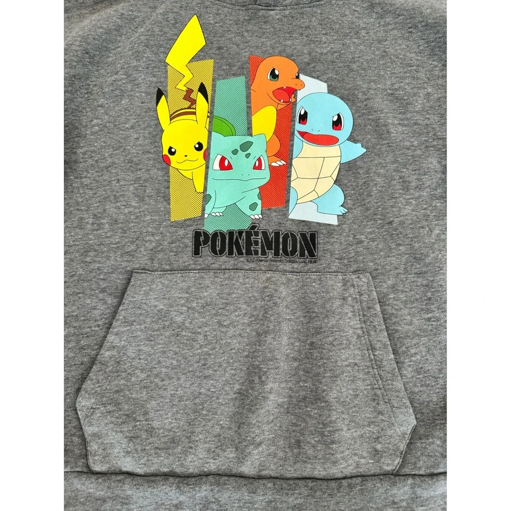 Kids Old Navy Pokemon Gray Hoodie XL 14-16 Pikachu Charmander Bulbasaur Squirtle